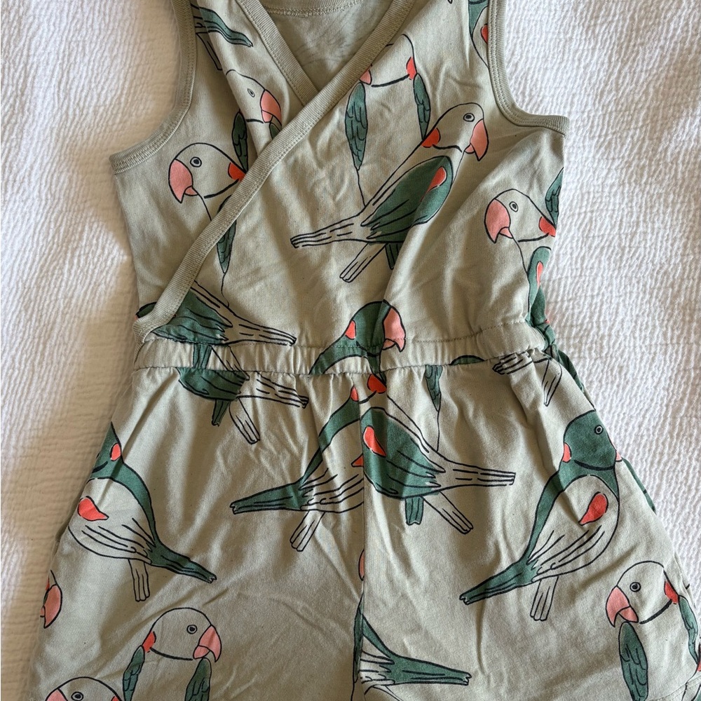 Tea - Reversible Wrap Sleeveless Romper with Green Parrot Print